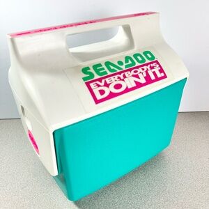 Vintage 1990’s Mini Mate Cooler By Igloo Made In USA Hot Pink Neon Teal Seadoo